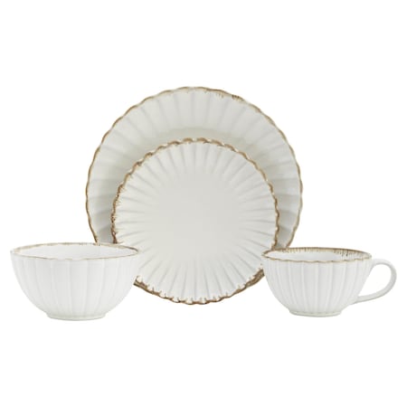 Homeroots Ivory Sixteen Piece Round Ceramic Service For Four Dinnerware Set 534546