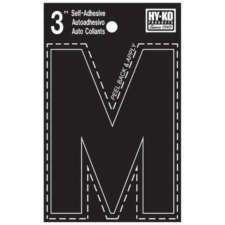 Hy-Ko 30400 Series Die-Cut Letter, Character: M, 3 in H Character, Black Character, Vinyl 30423