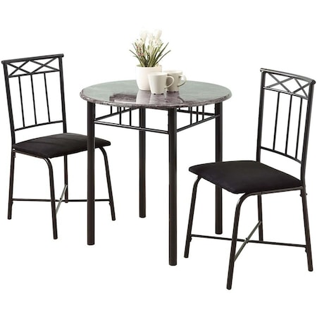 Monarch Specialties Dining Set - 3Pcs Set / Grey Marble / Charcoal Metal I 3065