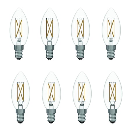Bulbrite LED Filament PK of (8) 4 W Dimmable B11 Light Bulb with Clear Glass Finish and E12 Base, 2700K 861622