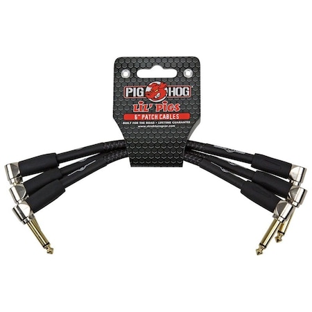Pig Hog Lil Pigs Vintage ''Black Woven'' 6-in Patch Cables - 3 pack PHLIL6BK