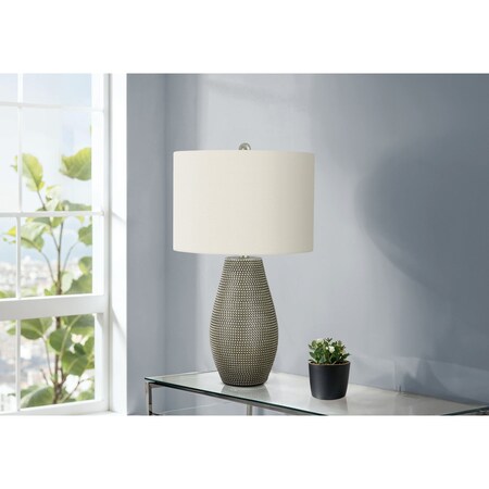 Monarch Specialties Lighting, 24 in.H, Table Lamp, Grey Resin, Ivory / Cream Shade, Contemporary I 9654
