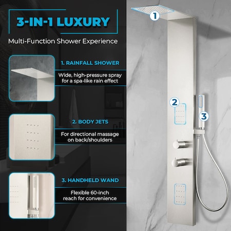 Anzzi Collines Series 55 in. 2-Jetted Shower Tower with Heavy Rain Shower and Body Jet SP-AZ079BN