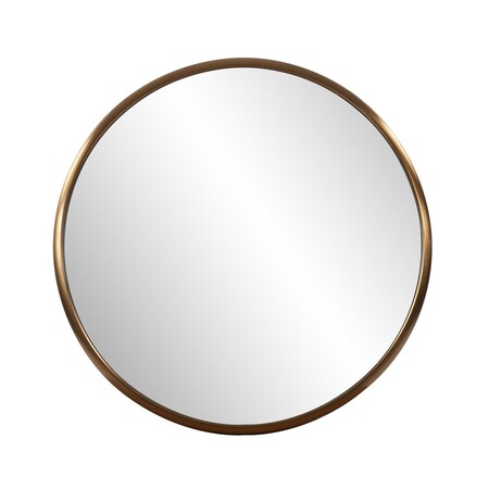Homeroots 20" Antiqued Brass Round Metal Framed Accent Mirror 401210