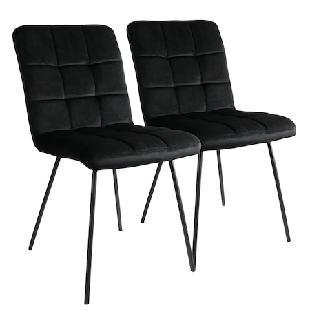 Elama 2 Piece Velvet Tufted Accent Chairs in Black with Black Metal Legs ELM-708-1-BLK