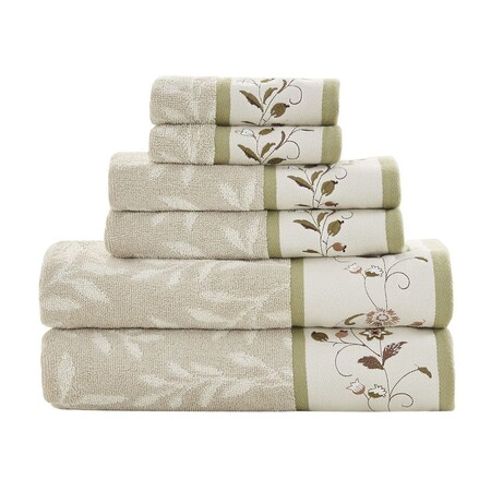 Homeroots Set of Six Cream Cotton Jacquard Towel Set, 6PK 712108