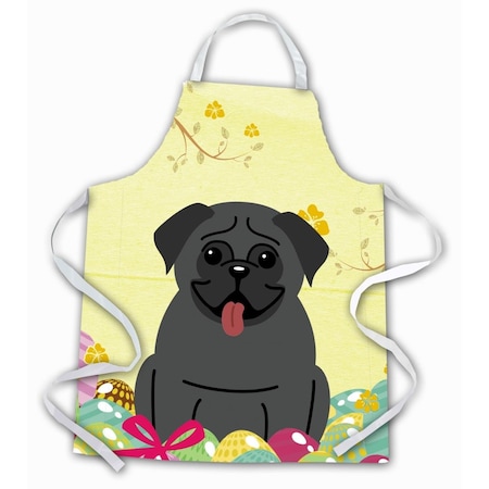 Carolines Treasures Easter Eggs Pug Black Apron BB6006APRON