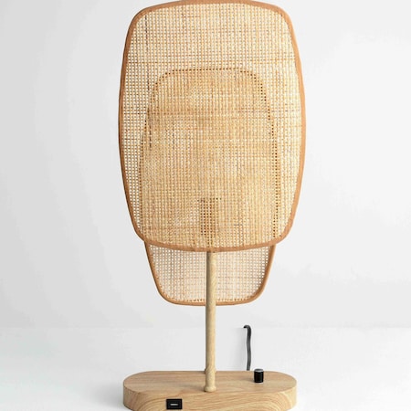 Vidalite Amud Bamboo Wicker Table Lamp, Natural Wood Finish, Stitched Velvet Detailing, Dimmable, USB Port CE1009080