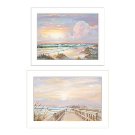 Homeroots Set Of Two Sunrise Sunset 1 White Framed Print Wall Art, 2PK 406155