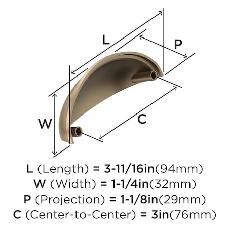 Amerock Ravino 3 inch (76mm) Center-to-Center Champagne Bronze Cabinet Cup Pull, 10PK 10VMP22094CZ