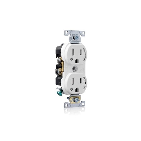 Leviton Duplex Outlet, White 15A, 125V, TR TBR15-S2W