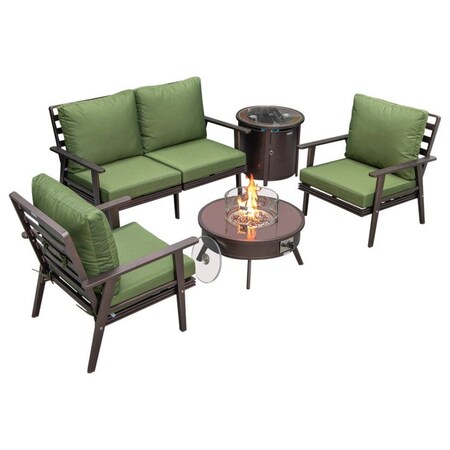 Leisuremod Walbrooke Modern Brown Patio Conversation With Round Fire Pit & Tank Holder, Green WBR-29-24-57-31-G