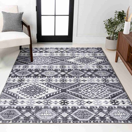 Jonathan Y Sura Modern Kilim Geometric Gray/Anthracite 4 ft. x 6 ft. Area Rug MOH500A-4