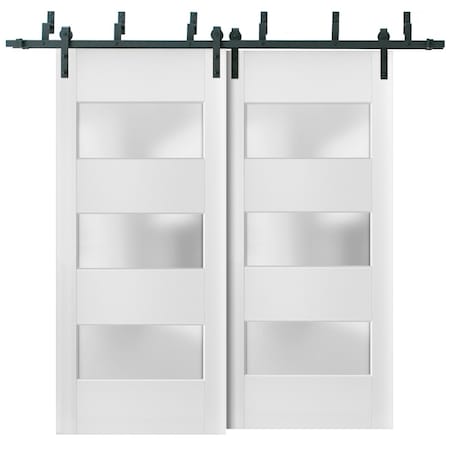 Sartodoors Sliding Closet Frosted Glass 3 Lites Barn Bypass Doors 60 x 80 inches, Lucia 4070 White Silk, Sturd LUCIA4070BBB-WS-60