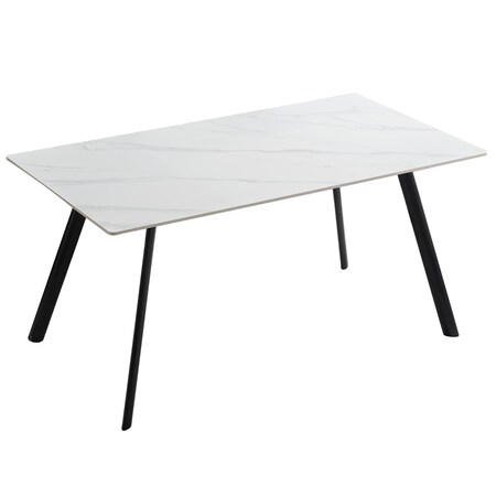 Homeroots 66" White and Black Sintered Stone and Steel Dining Table 535198
