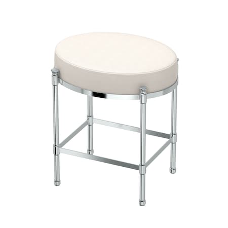 Gatco Oval White Leather Vanity Stool Chrome 1358