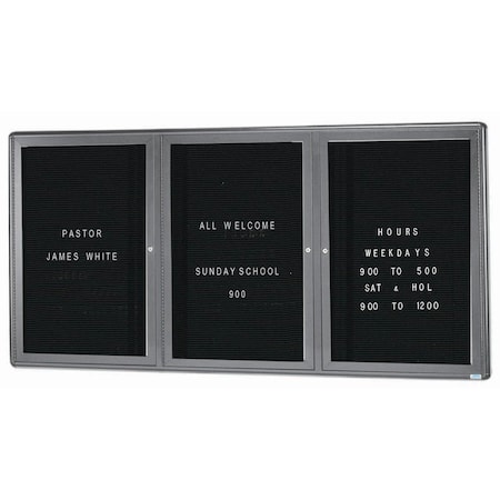Aarco Radius Design Enclosed Directory, Medium Gray, Board is Black Felt, 36''Hx72''W 2 Door Unit RAD3672GB