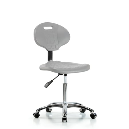 Blue Ridge Ergonomics Erie Polyurethane Chair Chrome - Medium Bench Height with Chrome Casters in Gray Polyurethane TPMBCH-CR-A0-NF-CC-GRY