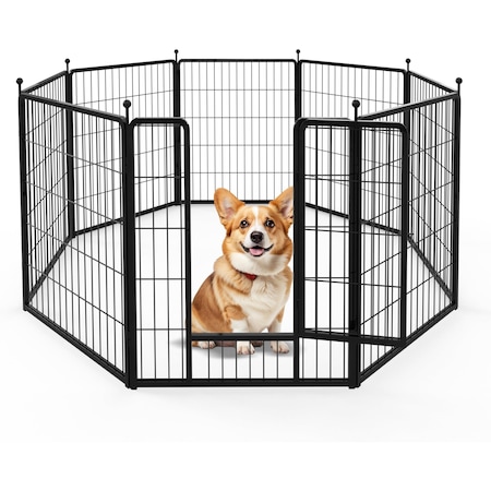 Healsmart Simple Deluxe Dog Playpen, 32in Height 8-Panel Heavy-Duty Structure for Yard and Camping, Designed PTPPEN2732Q8BLK-A