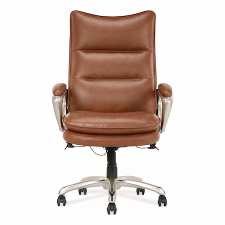 La-Z-Boy Jenkins Executive Big and Tall Chair, 20in to 23in Seat Height, Brown Seat/Back, Silver/Black Base 60075-CAM