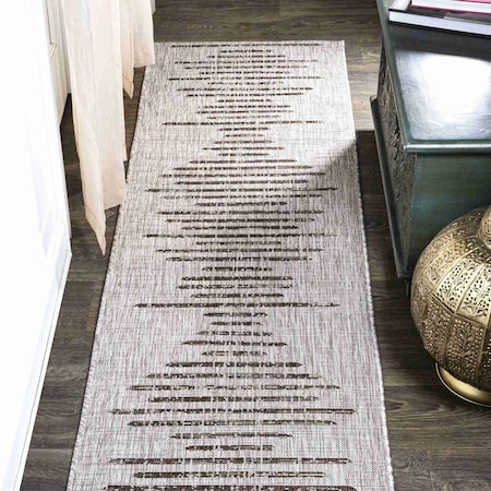 Jonathan Y Zolak Berber Stripe Geometric Beige/Brown 2 ft. x 10 ft. Indoor/Outdoor Runner Rug SMB124A-210