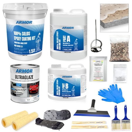 Armorpoxy 17 Pc Epoxy Floor Kit 2-Layer - 300 Sq Ft - Khaki Tan TP-KIT-KHAKITAN-S