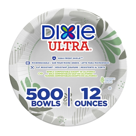 Dixie Disposable Bowl, 12 fl. oz., Paper, Pathways, PK500 SXB12WS