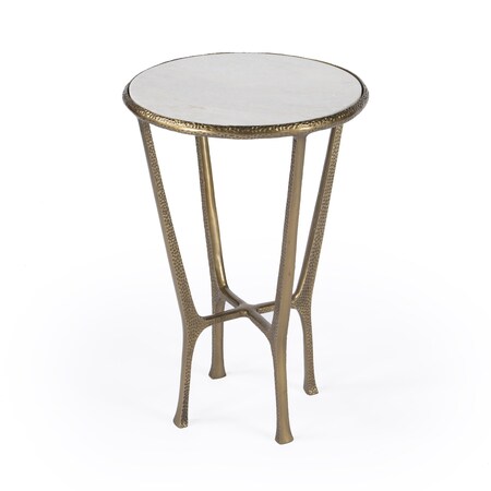 Homeroots 23" White and Gold Distressed Marble and Aluminum Round End Table 634861