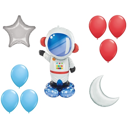 Loonballoon Space, Alien, Rocket Theme Balloon Set, 57in. Airloon Astronaut Air-Fill Balloon, Star, Moon Foil 96762