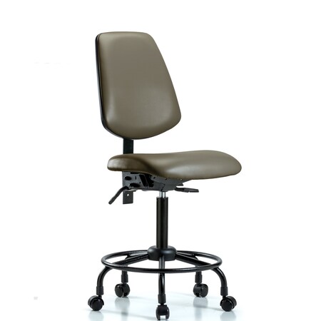 Blue Ridge Ergonomics Vinyl Chair, Med Bench, Round Tube Base, Med Back, Tilt, Casters, Taupe BR-VMBCH-MB-RT-T1-A0-RC-8809