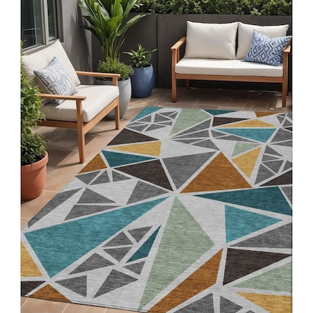 Homeroots 5' X 8' Gray Copper And Brown Geometric Washable Indoor Outdoor Area Rug 600367
