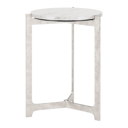 Homeroots 25" White And Silver Marble And Aluminum Round Cross Legs End Table 576794