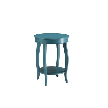 Homeroots 24" Teal Blue Solid Wood Round End Table With Shelf 286291