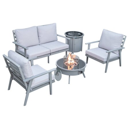 Leisuremod Walbrooke Modern Grey Patio Conversation With Round Fire Pit & Tank Holder, Light Grey WGR-29-24-57-31-LGR