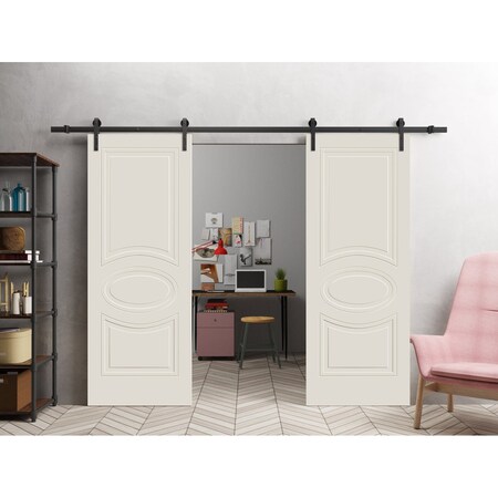 Vdomdoors Modern Double Barn Door 60" x 84" inches / Mela 7001 Painted Creamy / 13FT Rail Track Set / Solid P MELA7001DB-CRF-6084