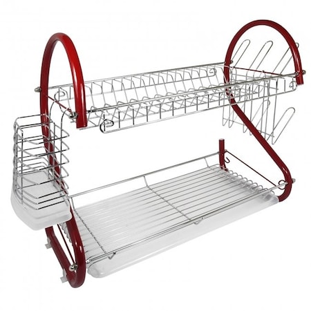 Better Chef 2-Tier 16 in. Chrome Plated Dish Rack in Red DR-165R