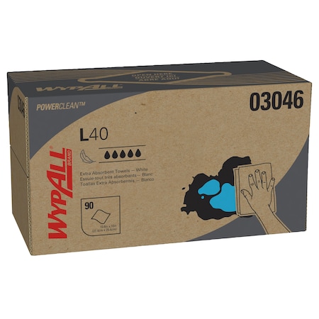 Wypall WypAll PowerClean L40 Extra Absorbent Towels (03046), Pop-Up Box, Limited Use Towels, White, PK9 03046