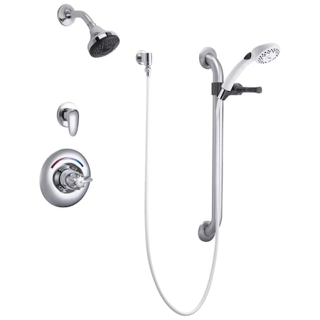 Delta Commercial T13H: Universal Dual Shower Trim Diverter Hand Shower and Grab Bar T13H333
