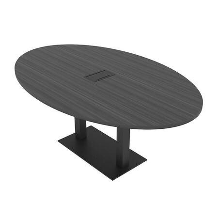Skutchi Designs Oval Conference Table With Power Unit, 48 in W, 72 in L, Grey HAR-OVL-48X72-DOU.BK-WA7949-EBLK