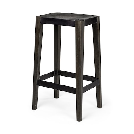Homeroots 30" Black Iron and Solid Wood Backless Bar Height Bar Chair 605921