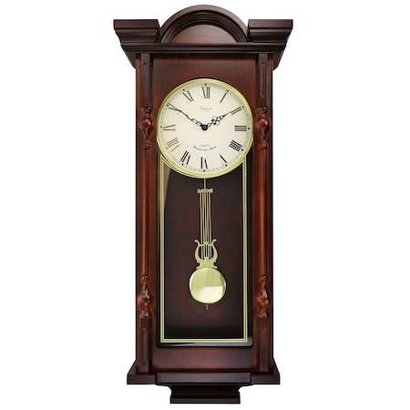 Bedford Clock Collection Grand 31 Inch Chiming Pendulum Wall Clock in Antique Mahogany Cherry Finish BED-LUCIEN
