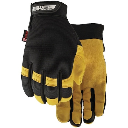 Watson Gloves Leather Palm Gloves, Spandex, Goatskin, Black/Tan, L, 1 PR 005-L