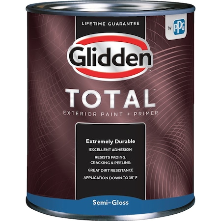Glidden Total Exterior Paint + Primer Semi-Gloss Wht & Pastel Base Quart GLTEX30WB/04