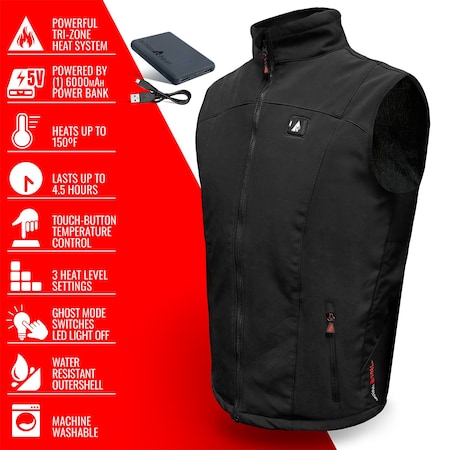 Actionheat 5V Battery Heated Softshell Vest, Men's, Black, L 675595807718