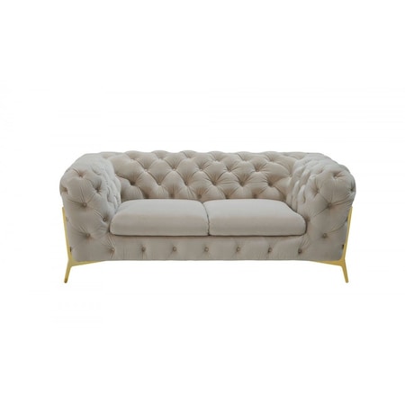 Homeroots Glam 74in Beige Velvet And Gold Loveseat 480897