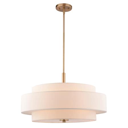 Vaxcel Brentwood 5-Light Gold Mid-Century Modern Drum Pendant White Fabric Shade P0442