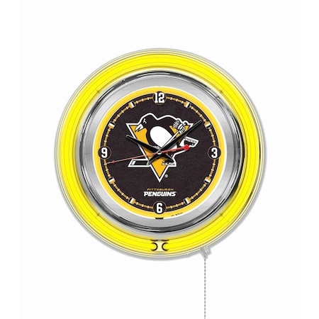 Holland Bar Stool Co Pittsburgh Penguins Double Neon 15" Clock, NHL Clk15PitPen