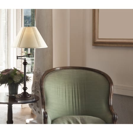 Homeroots 30" Antiqued Bronze Metal Swing Arm Table Lamp With Off White Empire Shade 524751