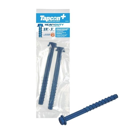 Tapcon+ Heavy-Duty Concrete Screw Anchor, 3/8 in Dia, 5 in L, Carbon Steel, Blue Climaseal-Coated, 2PK 50445