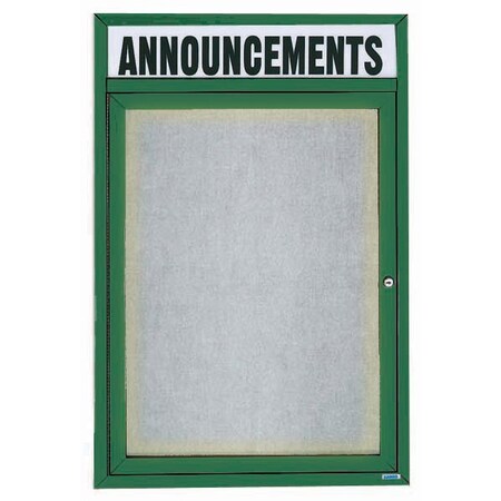 Aarco Illuminated Outdoor Enclosed Bulletin Board w/ Al Frame Header, Powder Coated Green, 24''Hx18''W ODCC2418RHIG